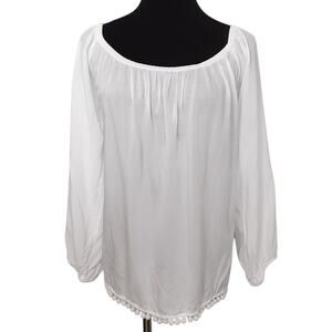 Lilly Pulitzer Enna Off the Shoulder Blouse Pom Pom Hem White Womens L Resort